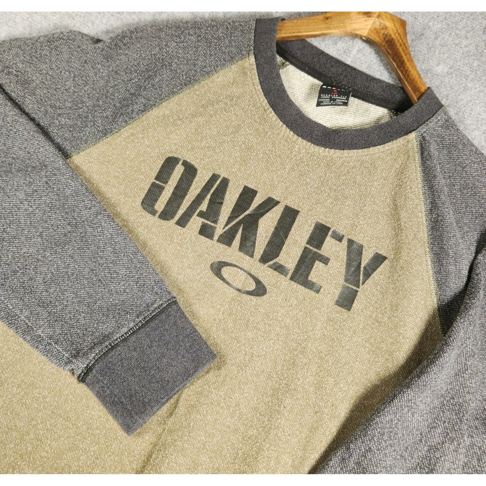 Oakley Sweatshirt Mens L 472256OVT Olive Gray Raglan Logo Graphic Pullover